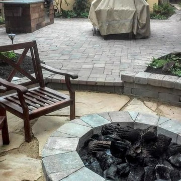 Firepit with patio and seat wall