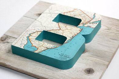 Vintage Map Letter B on Reclaimed Wood