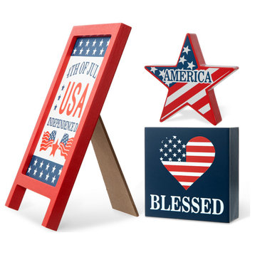 Patriotic Wooden Block Table Sign, 3-Piece Set