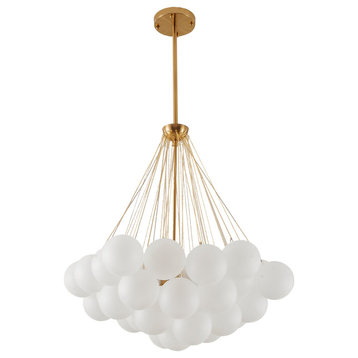 31.5" Gold Metal Chandelier With Frosted Glass Shades