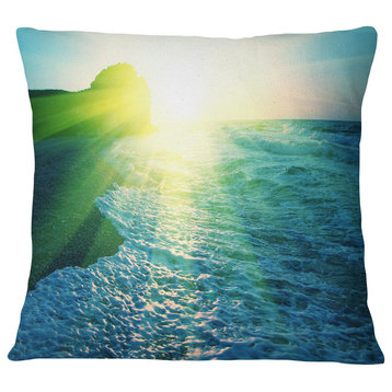 Foaming Blue Waves Seashore Throw Pillow, 18"x18"