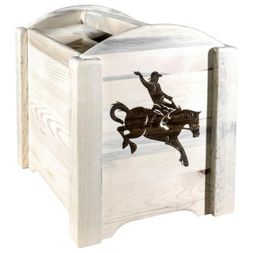 Montana Woodworks Homestead Wood Magazine Rack with Bronc Design in Natural