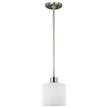 Sea Gull Lighting Canfield 1 LT Mini-Pendant, Nickel/Etched/White