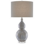 Currey and Company - Idyll Table Lamp - Gray, Blue, Taupe, Clear - A bundle of Chinois Gold Leaf fronds draw the eye irresistibly toward the Idyll Table Lamp. Beneath a contrasting Black Shantung shade, this subtly glamorous piece blends botanical inspiration with modern optic crystal accents.