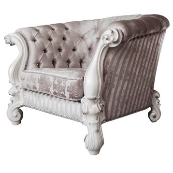 ACME Versailles  Chair w/2 Pillows in Ivory Fabric & Bone White Finish