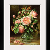 English Elegance Roses in a Glass Black Framed Art Print, 20"x24"x1"