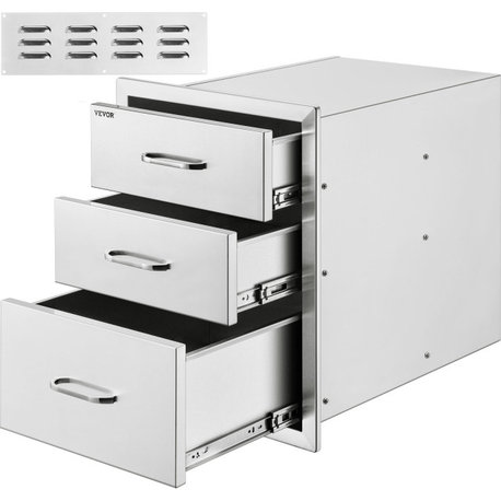 Outdoor Kitchen Drawers Flush Mount Stainless Steel BBQ Drawers, 18w X 23.2h X 23.1d Inch