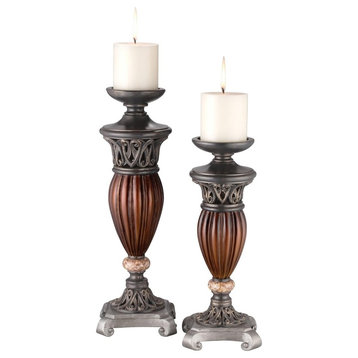 16/13"H Roman Bronze Collection- 2 In 1 Candleholder Set, Set of 2