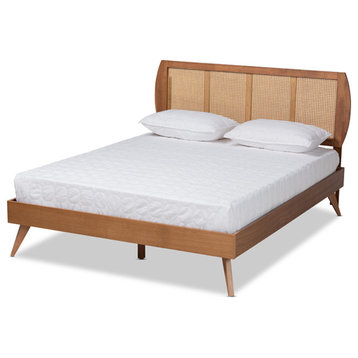 Asami Walnut Brown Finished Wood And Synthetic Rattan King Size Platform Bed