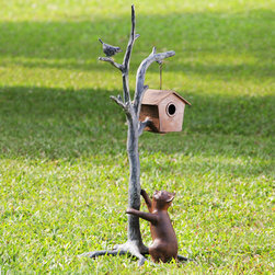 Cat & Bird Garden Sculpture with Bluetooth Speakers - Garden Statues And Yard Art