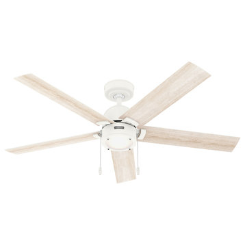 52" Erling Matte White Ceiling Fan, LED Light Kit and Pull Chain