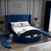 Luxus Button Tufted Velvet Round Bed, Navy, Full