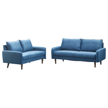 Kingway Furniture Almor Velvet Living Room Set, Prussian Blue