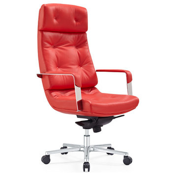 Perot Modern Fully Reclining Adjustable Executive Chair Red Top Grain Leather