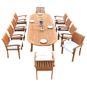 13-Piece Outdoor Teak Dining Set: 117" Oval Extn Table, 12 Nain Stacking Chairs