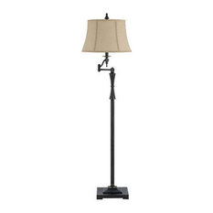 Oil Bronze 150W 3 Way Madison Swing Arm Metal Floor Lamp With Burlap Shade