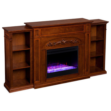Charle Color Changing Fireplace with Bookcases, Autumn Oak