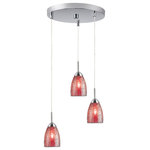 Woodbridge Lighting - Venezia Mini Pendant, Satin Nickel, Mosaic Red, 3-Light, 11"D - The Venezia collection is a series of hanging lights featuring uniquely colored designer glass. With many color options to choose from, this transitional design can blend in many rooms with different colors and themes.