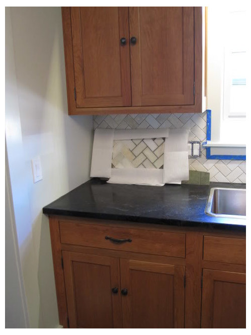 Samples of grouted herringbone backsplash, please give feedback