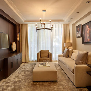 Inspiration for a large modern study in Miami with beige walls and marble flooring.