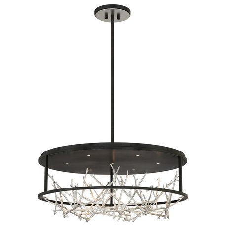 7 Light Round LED Chandelier, Black/Silver