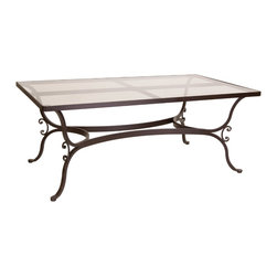 Ashbury Rectangle Glass Top Dining Table With 2" Umbrella Hole - Outdoor Dining Tables