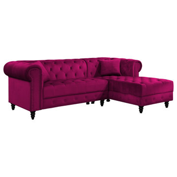 Benzara BM250594 2 Piece Sectional Sofa Set With Chesterfield Design, Red