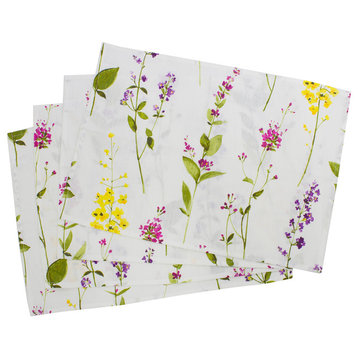 Botanical Garden Collection Watercolor Floral Stem 14"x20" Placemats, Set of 4