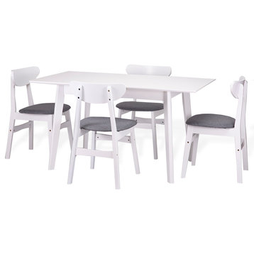 Dining Room Set of 4 Yumiko Chairs and Extendable Table Solid Wood w/Padded Seat, White