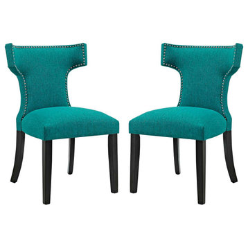 Curve Dining Side Chairs Upholstered Fabric Set of 2, Teal