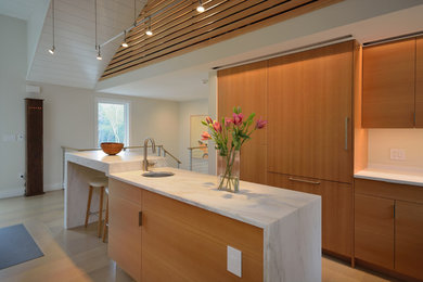 This is an example of a contemporary kitchen in Portland Maine.