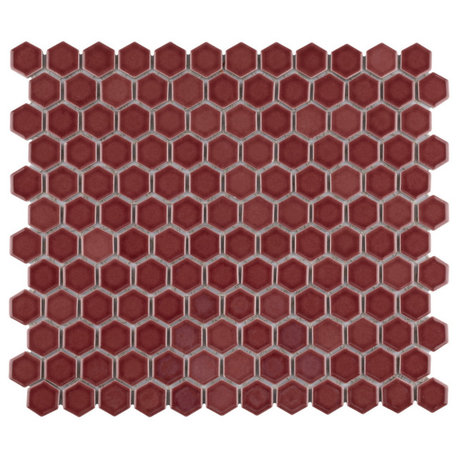 Tribeca 1" Hex Glossy Rusty Red Porcelain Floor and Wall Tile