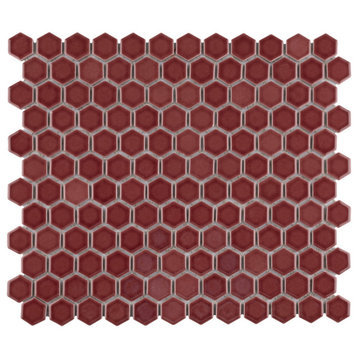 Tribeca 1" Hex Glossy Rusty Red Porcelain Floor and Wall Tile