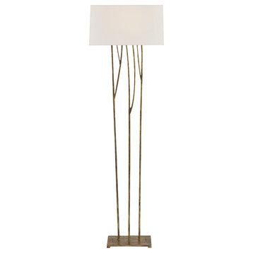 Aspen Floor Lamp in Gilded Iron with Linen Shade