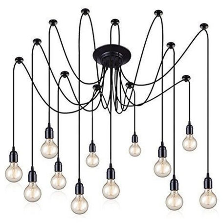 Black Industrial Edison Spider Chandelier Pendant Lights, Adjustable, 14 Lights