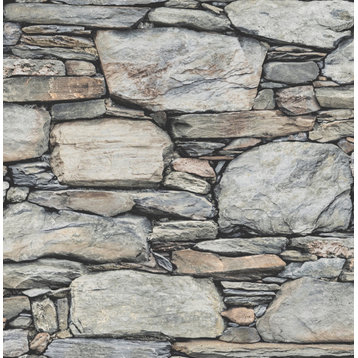 Cobble Light Grey Stone Wall Wallpaper, Sample