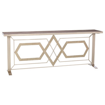 Spectacular Oversize Open Geometric 84 inch Console Table Silver Black Marble