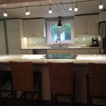 Wisconsin Residence - Oval Aqua Blue Iridescent Glass Tile Backsplash