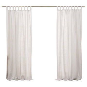 100% Linen Silver Tab Top Curtain Set, White, 52" W X 96" L