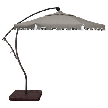 9' Greek Key Cantilever Patio Umbrella With 360 Tilt and Tassels, Charcoal