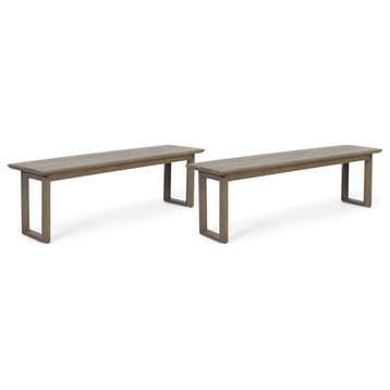 Conifer Outdoor Acacia Wood Dining Bench, Gray, Set of 2