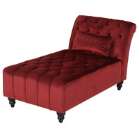 Rafaela Tufted New Velvet Chaise Lounge, Garnet