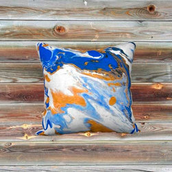 18x18 Pillow Collection - Cobalt Marble - Decorative Accents