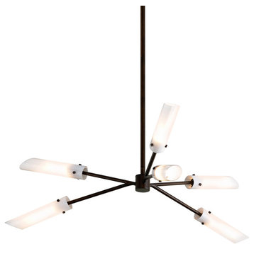 High Line 6 Light Chandelier - Dark Bronze Finish - Opal White Glass