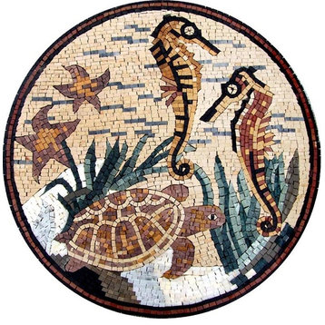 Sea Creatures Mosaic Medallion, 24x24