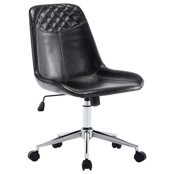 Faux Leather Black Base Swivel Desk Chair, Black
