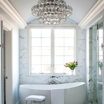 White Marble Master Bathroom in Haverford