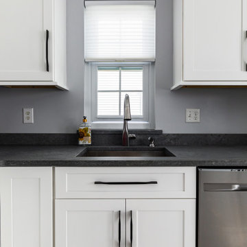 Quick White Shaker Kitchen with Caesarstone Rugged Concrete Quartz