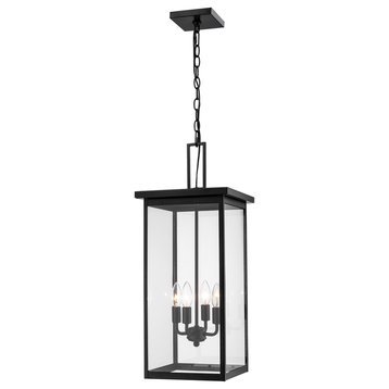 Barkeley Collection 4-Light 27" Tall Outdoor Hanging Pendant, Powder Coat Black