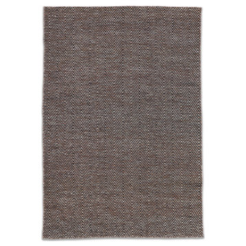 Handmade Black and Brown Chevron Wool Rug by Tufty Home, 2.3x9